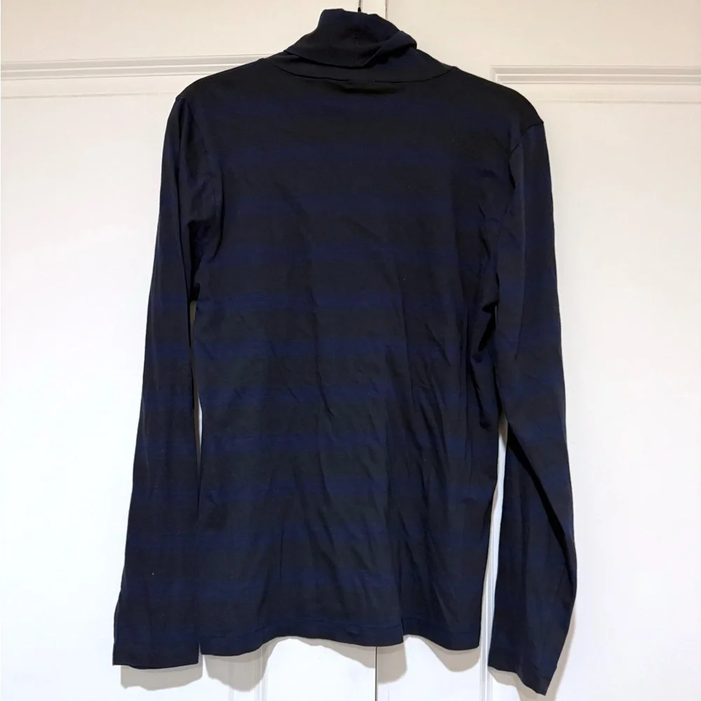 J Crew Tissue Turtleneck Striped Cotton Long Sleeve Dark Blue & Black sz XL NWOT